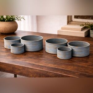 Decorative Distressed Blue / Gold Metal Plant Holders - Coastal Farmhouse Style